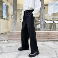 mens business suit straight pants spring and autumn new mature gentleman dark personality belt decoration casual loose pants