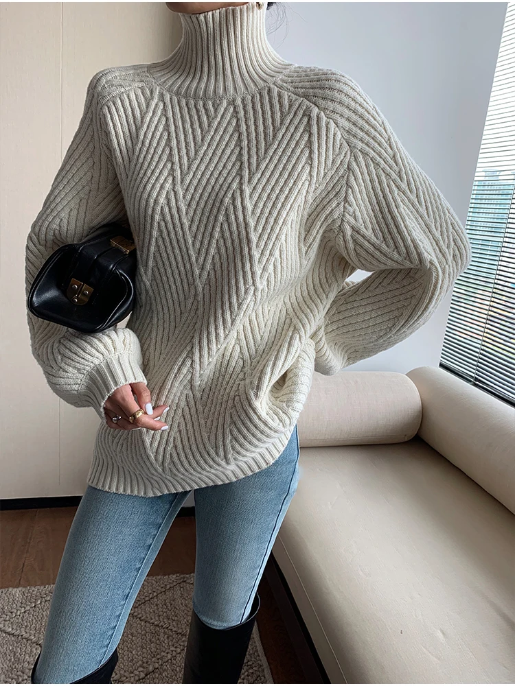 Свитер женский кашемировый теплый однотонный с высоким воротом зима 2020 | Женская