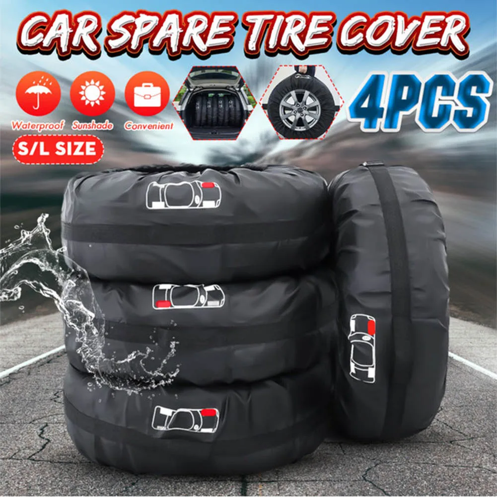 

Universal 4pcs S/L Car Spare Tire Cover Case Tires Storage Bag Carrier Auto Tyre Wheel Protector Dustproof Waterproof Anti-snow