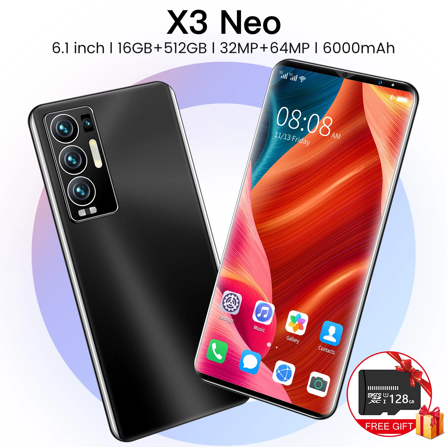 

Global Version X3 NEO 6.1-inch Smart Camera Phone 16+512GB 6000mAh Battery 10-core Android Phone Supports Google Face ID 5G