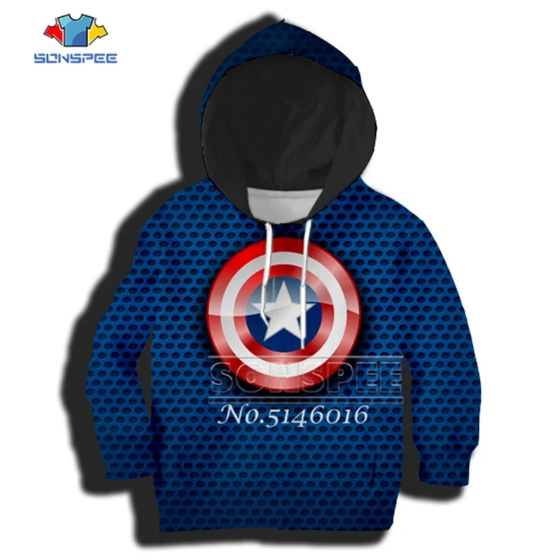 Уличная одежда с 3D принтом Капитан Америка Щит Детская Повседневная футболка
