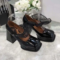 high quality sexy women pumps shoes woman thick high heels shoes female black genuine leather brand fashion platform shoes