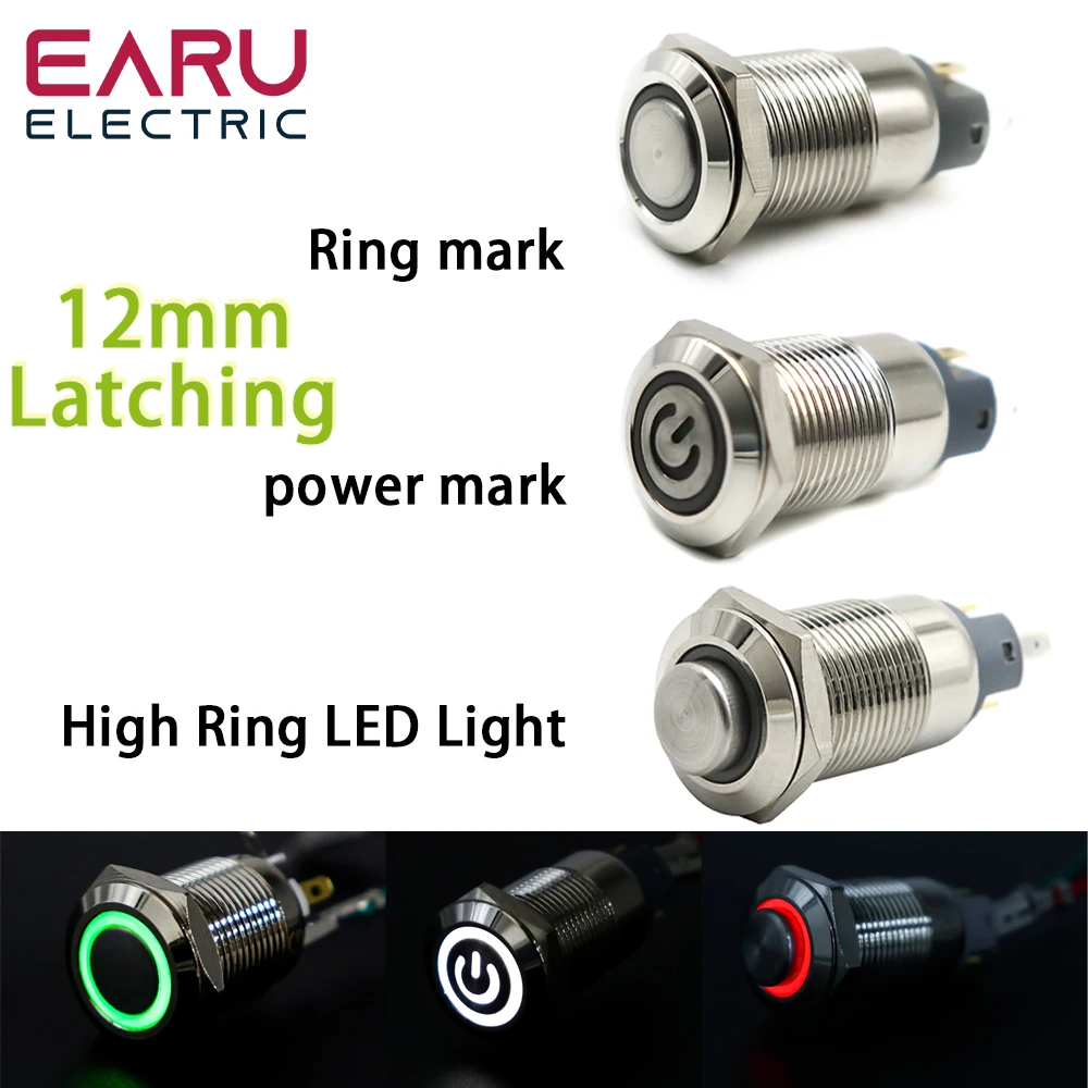 

1 шт. светодиодный светодиодная лампа, 12 мм, мгновенная фиксация, плоский металлический переключатель, водонепроницаемый, оптовая продажа