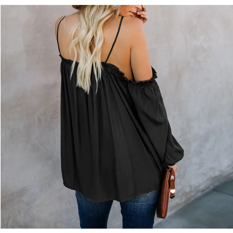 Женская сексуальные вершины Холтер Топ слинг Свободная блузка гофрированная с