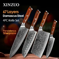 xinzuo 4pcs kitchen knife set vg10 damascus steel big cleaver chef knives stainless steel santoku butcher knife rosewood handle