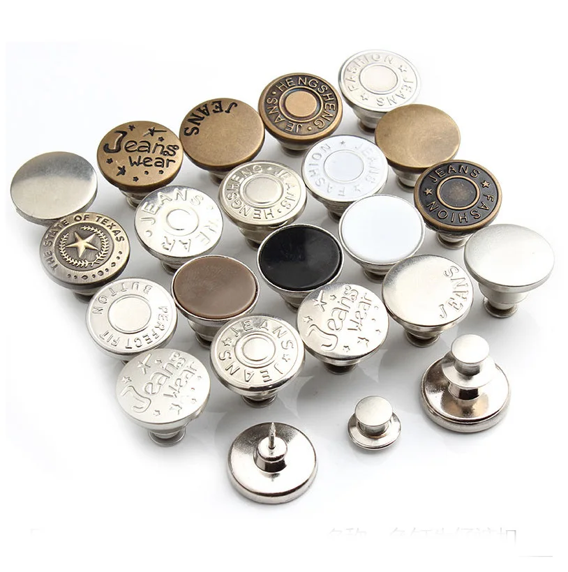 

5pcs Snap Fastener Metal Pants Buttons Clothing Jeans Perfect Fit Adjust Button Self Increase Reduce Waist 17mm Free Nail Sewing