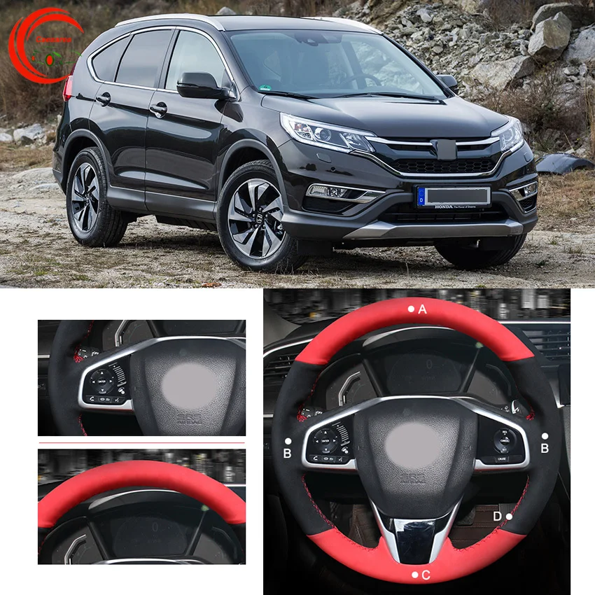 

Для Honda CR-V 2016-2021 черный кожаный чехол рулевого колеса автомобиля DIY рука сшитый на заказ