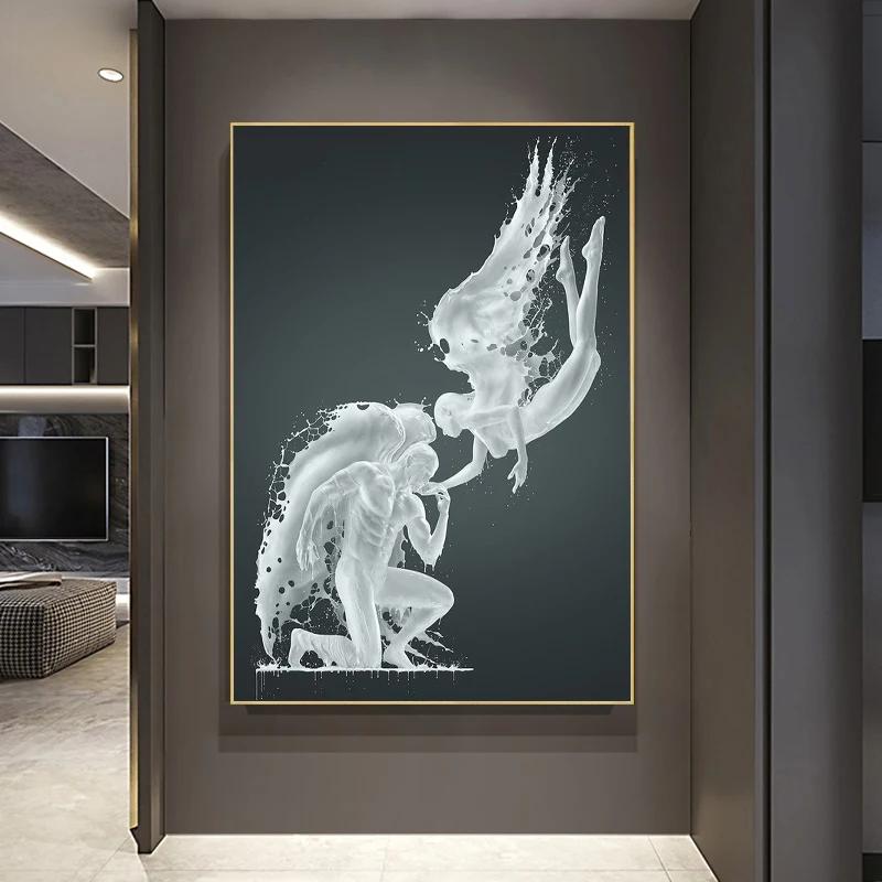 

Abstract Angel Wing Lover Canvas Painting Nordic Posters Print Wall Art Pictures Living Room Interior Home Decor Mural Cuadros