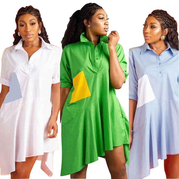 Женское платье рубашка трапециевидной формы с отложным воротником классическое