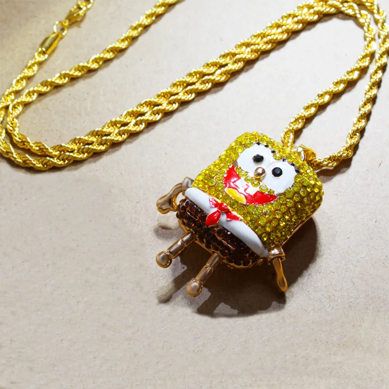 

Karopel The Cartoon Character Pendants for Men Hip Hop Retro Cartoon Necklace Iced Out Gold 24" Rope Chain Bling Jewelry Gift