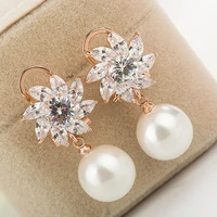 floralbride fashion jewelry anti allergic simulated pearls hook earrings charm drop earrings women rose gold color earrings
