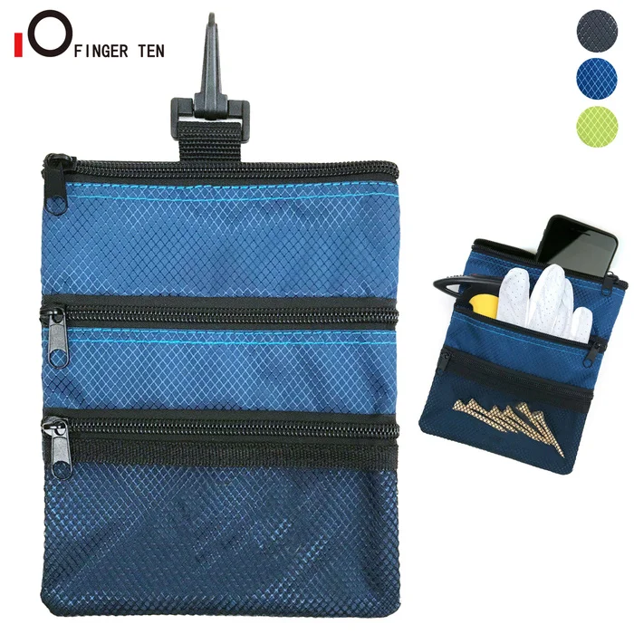 New Upgrade Multi Pocket Golf Tee Pouch with Zipper and Clip Hook to Bags Durable Nylon Valuables Holder for Men Women