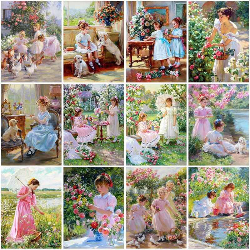 

5D Diamond Painting Girl Flower Scenery Full Drill Square Diamond Embroidery Landscape Mosaic Pictures of Rhinestones Home Decor