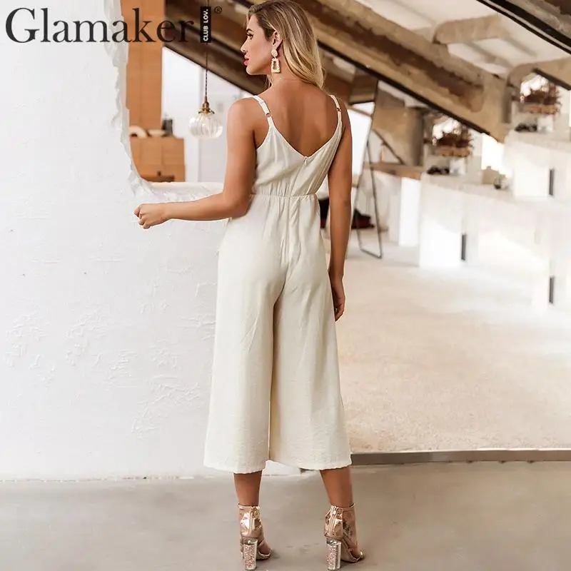 Женский комбинезон на пуговицах Glamaker хлопковые и льняные вечерние комбинезоны