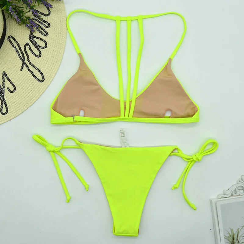 

Color Thong Bikini Sets Low-waist Bikini Swimsuit Two Pieces Swimwear Women 2021 Beach Bathing Suit Up