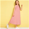SHEIN/однотонное Повседневное платье с открытыми плечами и перекрещивающимися крест-накрест для детей; коллекция года; летние эластичные детские футболки с короткими рукавами