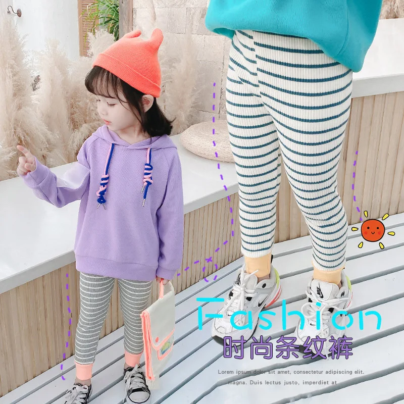

Baby Girl's Spring Cozy Stripe Tights Children's Cotton Contrast Hem Spandex All-Match Leggings Kids Outdoor Home Wear 80-130cm