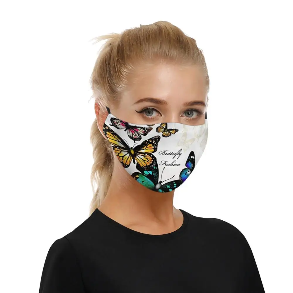 Модная многоразовая хлопковая маска для лица с рисунком бабочки Пылезащитная