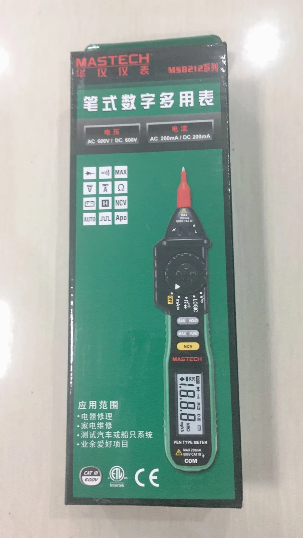 MASTECH MS8212A Ручка Тип Цифровой мультиметр Multimetro DC AC Напряжение Ток Тестер Диод Непрерывность логика Бесконтактное напряжение