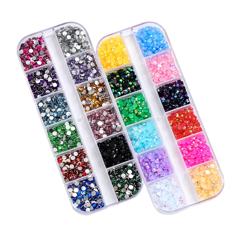 

12 Grid/Box Resin Nail Art Rhinestone Mixed Color Flat Bottom Gem DIY Crystal Decorations Nail Art Accessories