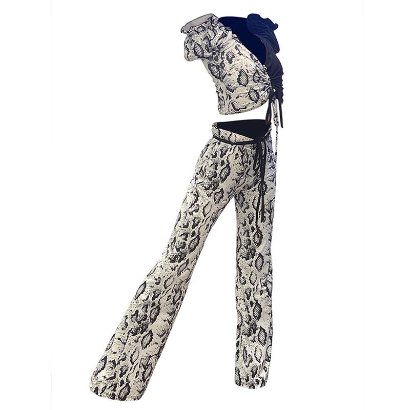 

Kids Latin Dance Costume Set Girls Latin Tops Pants Fashion Snake Print Samba Class Latin Practice Wear Competition Suit
