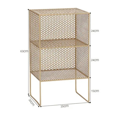 

Gold Iron Art 2 Layer Grid Rack Book Shelves Creative Metal Hollow Sundries Storage Box for Living Room Dining Room 63cm Height