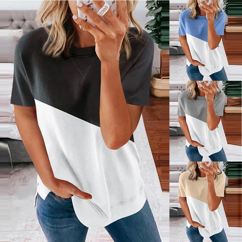 

Женская футболка с круглым вырезом AWASIR, Повседневный пуловер с коротким рукавом, летний сезон 2021