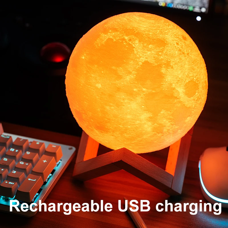 Лампа с 3D-принтом Moon светодиодная лампа цветным сенсорным Usb ночник домашний