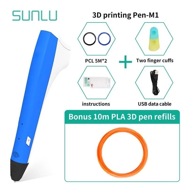SUNLU Prince M1 низкотемпературная 3D печать Ручка для детей Исследуйте интеллект поддержка PLA PCL нити 1,75 мм DIY подарок - Цвет: M1-10.1-Blue