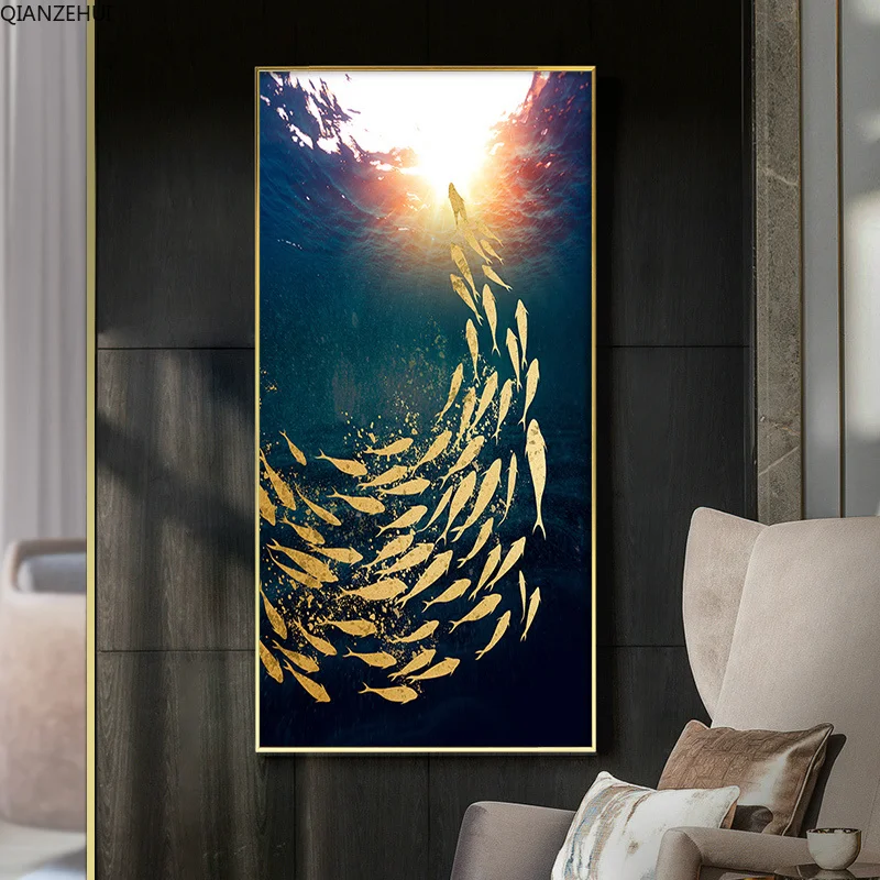 QIANZEHUI алмазная вышивка круглые алмазы вертикальная рыба школа полная стразы