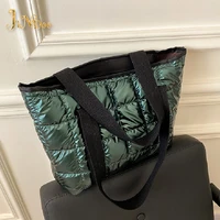 2022 new women nylon handbag fashion large tote bag for lady lattice space cotton shoulder bag winter waterproof shopping bag