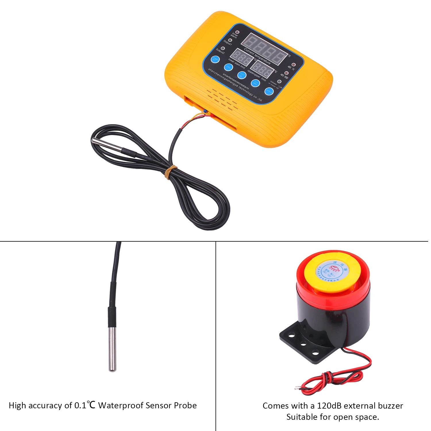 

Digital Display Temperature Alarm Buzzer Controller Regulator with One-way Relay Output 180V-250V with Probe Heater Sensor