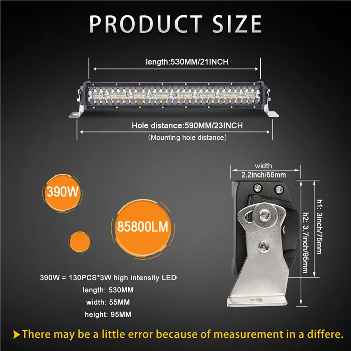 22 inch no Wires CO LIGHT 42 дюймов 3 ряда Led Light 4x4 внедорожный бар 780 Вт Стробоскопическая Светодиодная лампа для авто 4WD грузовик ATV 12 в 24 в трейлер рабочие огни 12 в 24 В - Цвет: 22 inch no Wires