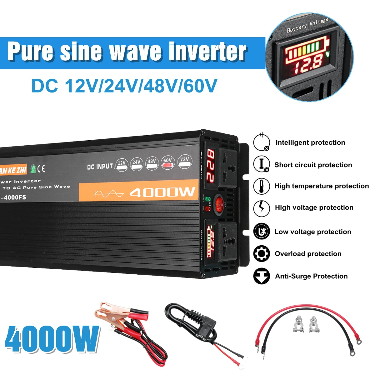 Солнечный Инвертор Чистая синусоида 4000 Вт автомобильный инвертор DC 12V 24V 48V 60V к AC