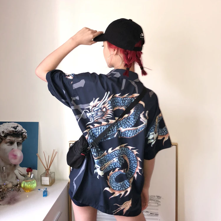 

streetwear style ins Harajuku turn-down collar button cartoon womens tops and blouses Women's Clothing Shirts moda feminina