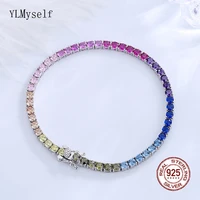 solid real 925 silver 3 mm rainbow zircon tennis bracelet 15161718 cm pretty colorful fine jewelry chain for women