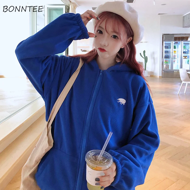 

Женские толстовки с капюшоном и вышивкой, повседневные свободные теплые зимние толстовки с капюшоном из бархата и мультфильмов для студент...