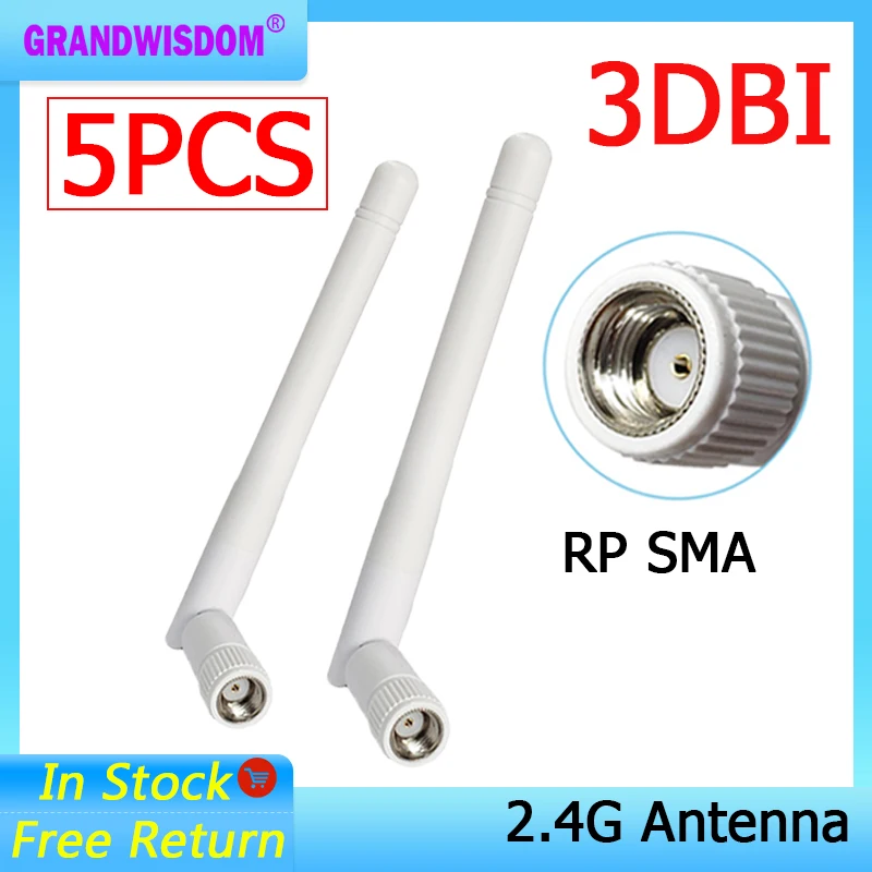 

GRANDWISDOM 5pcs 2.4G antenna 3dbi sma female wlan wifi 2.4ghz antene pbx iot module router tp link signal receiver antena