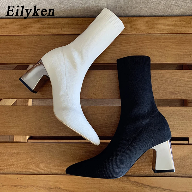 Eilyken/вязаные эластичные женские ботинки Ботильоны на высоком каблуке Теплые
