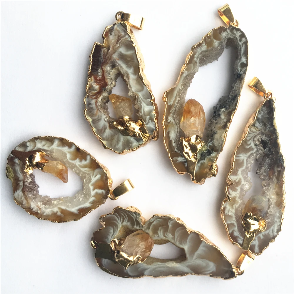 5 шт. Лидер продаж Наскальный Агат ломтик Подвески инкрустированные Природный