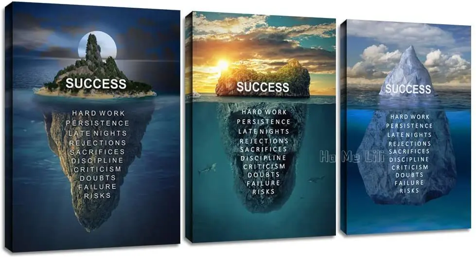 

Motivational Office Wall Art Inspirational Success Poster 3 Pieces Island Painting Artwork