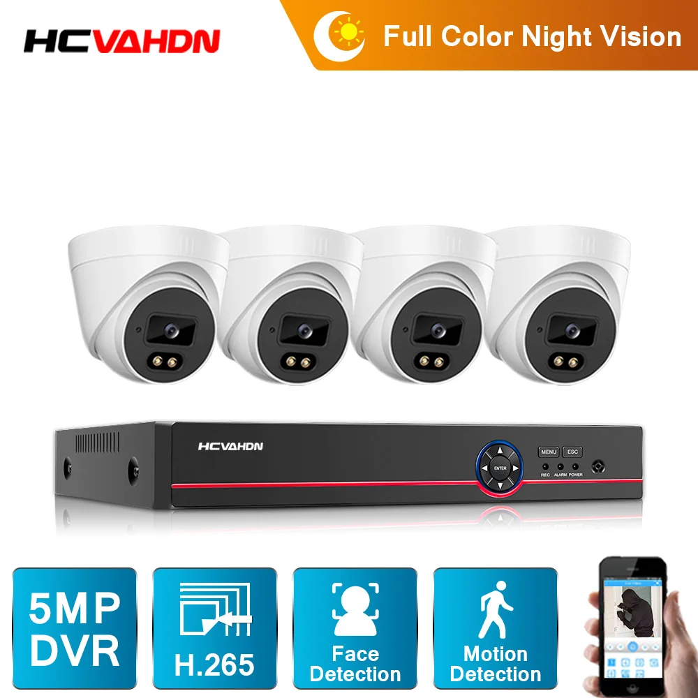 

5MP AI Smart Detection Video Surveillance System Set H.265 4CH DVR With 4PCS HD Analog Cameras CCTV Security Camera System Kit