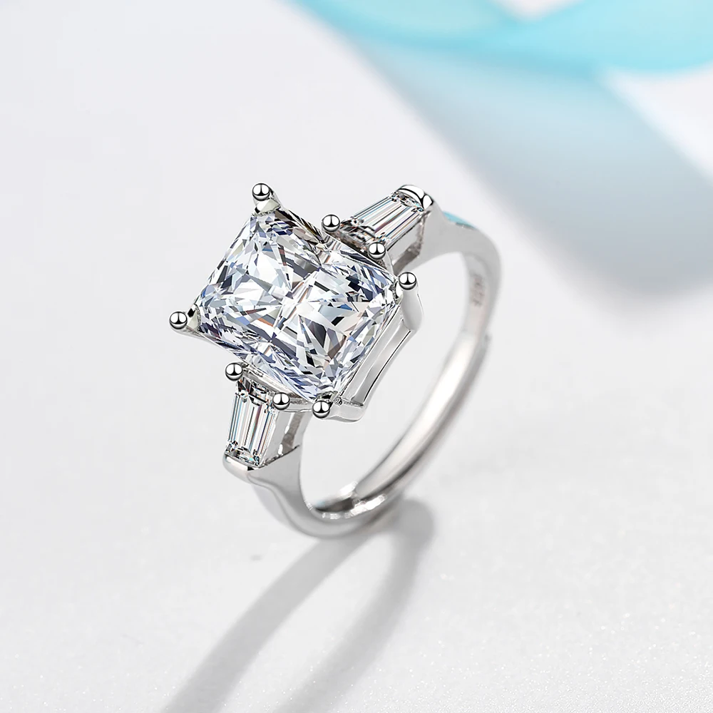 

Classic Rectangular Cutting Clear CZ Ring Solid 925 Sterling Silver Luxury Finger Rings For Women Wedding Fine Jewelry