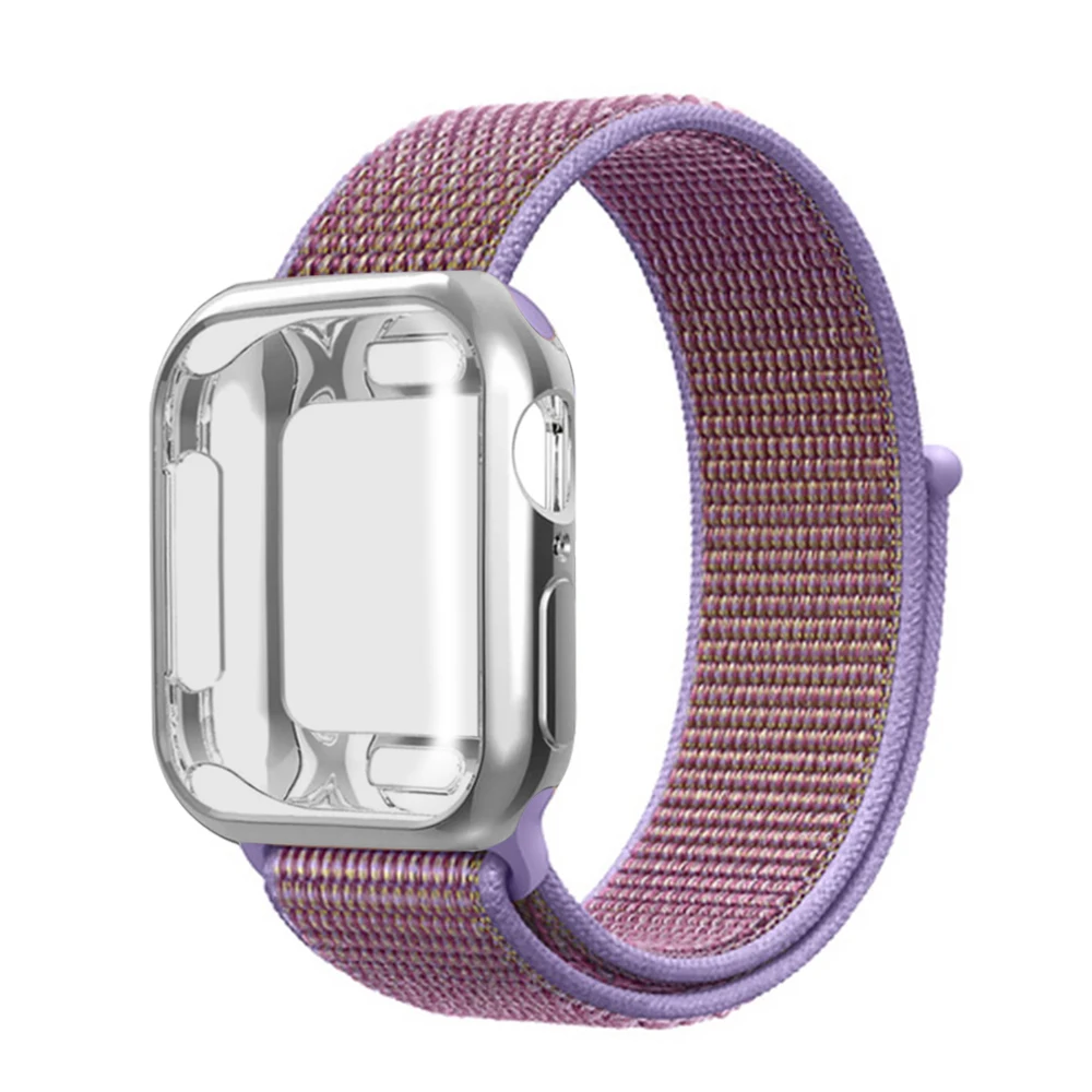 Нейлоновый ремешок+ чехол для Apple watch series 5/4/3/2/1, 42 мм, 38 мм, версия в едином положении во время занятий легкой атлетикой, ремешок для наручных часов iwatch, 40 мм 44 спортивный браслет - Цвет ремешка: lilac