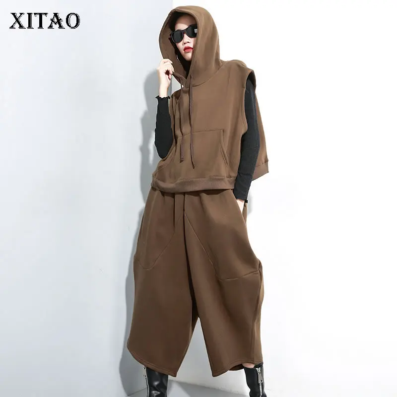 XITAO/комплект из двух предметов с открытыми плечами, на завязках, с карманами, с рукавами-лепестками, топ с эластичной резинкой на талии, большие размеры, длина по щиколотку, брюки, элегантные, WLD2730