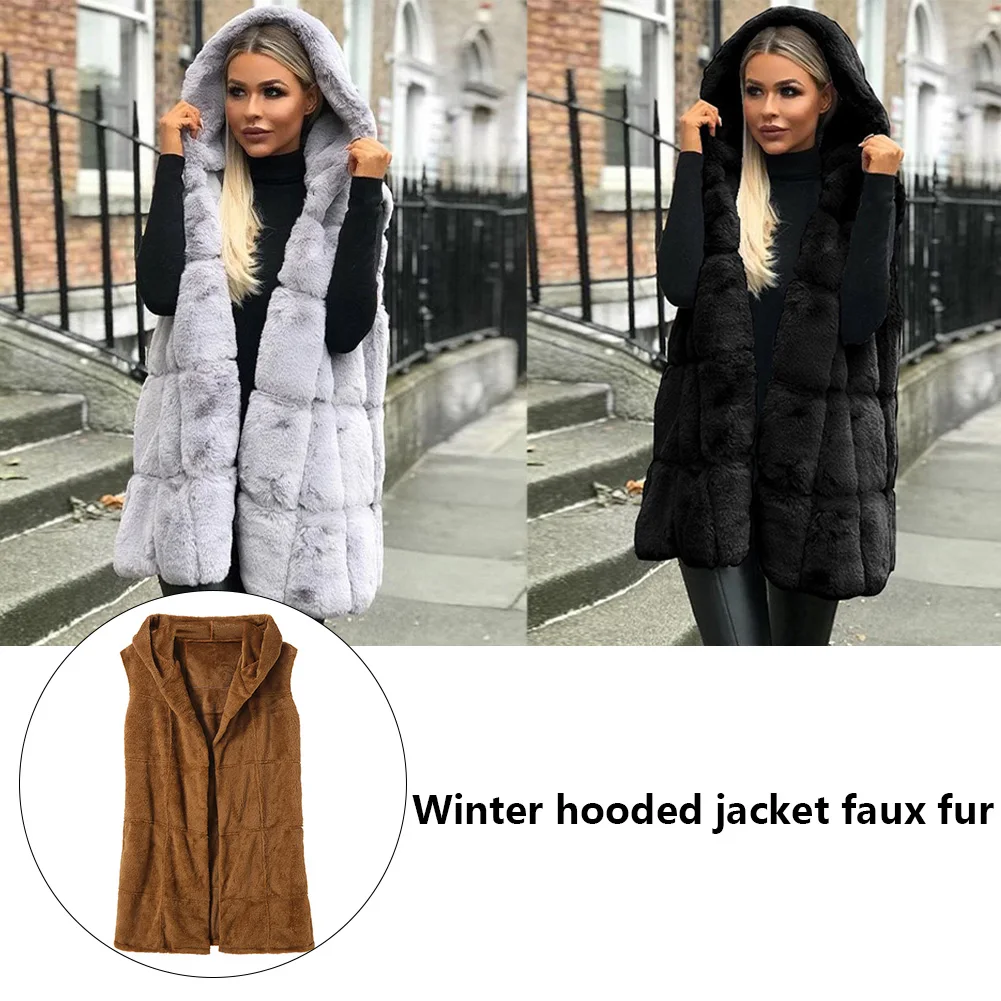 Женское пальто без рукавов с капюшоном модное черное коричневое Новое