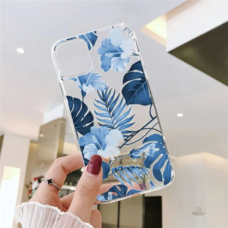 

Phone Case For iphone 12 11 8 7 6s 6 5 5s 5c se plus mini x xs xr pro max Retro Floral Leaf pink flower Transparent soft