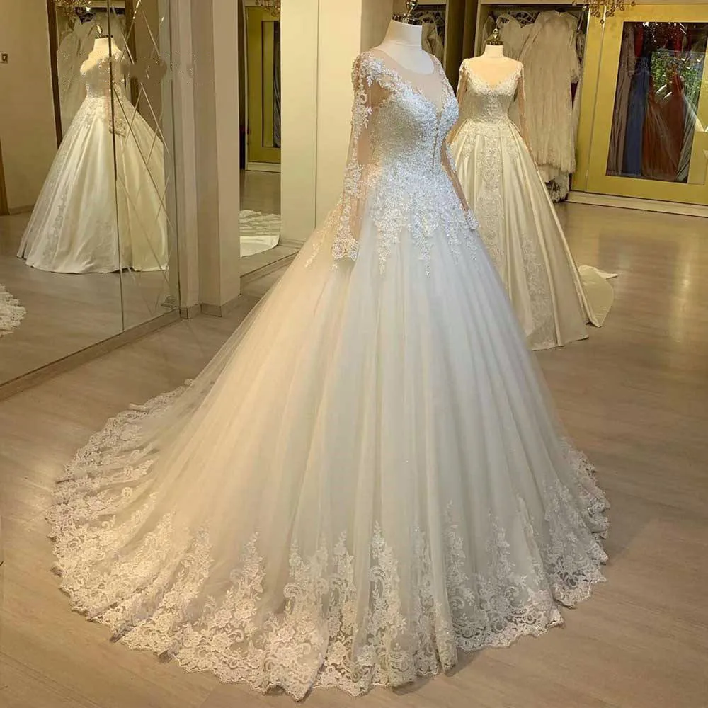 Vestido de noiva роскошное бальное платье с длинными рукавами свадебное Кружевная