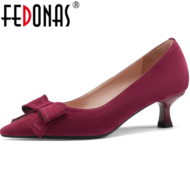 

FEDONAS Vintage Shoes For Women Hot Sale Kid Suede Leather High Heels Pumps Shallow Elegant Spring Wedding Dancing Shoes Woman