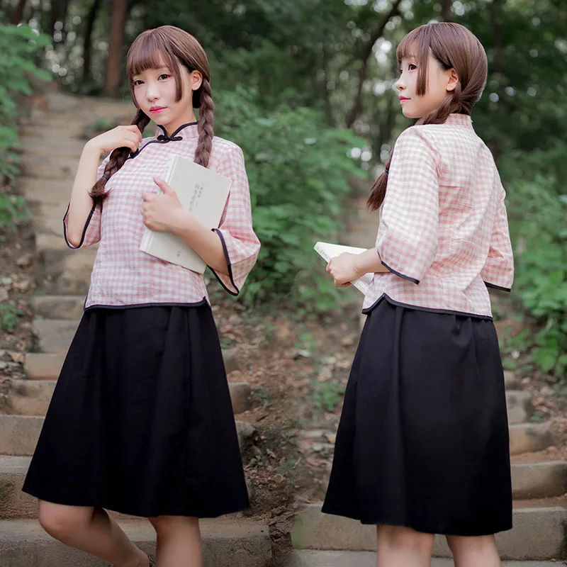 Сексуальное нижнее белье для девушек клетчатая рубашка в китайском стиле с